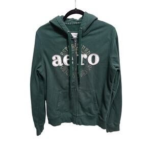Y2K AEROPOSTLE WOMENS HUNTER GREEN FULL ZIPPER HOODIE SWEATSHIRT SZ XL